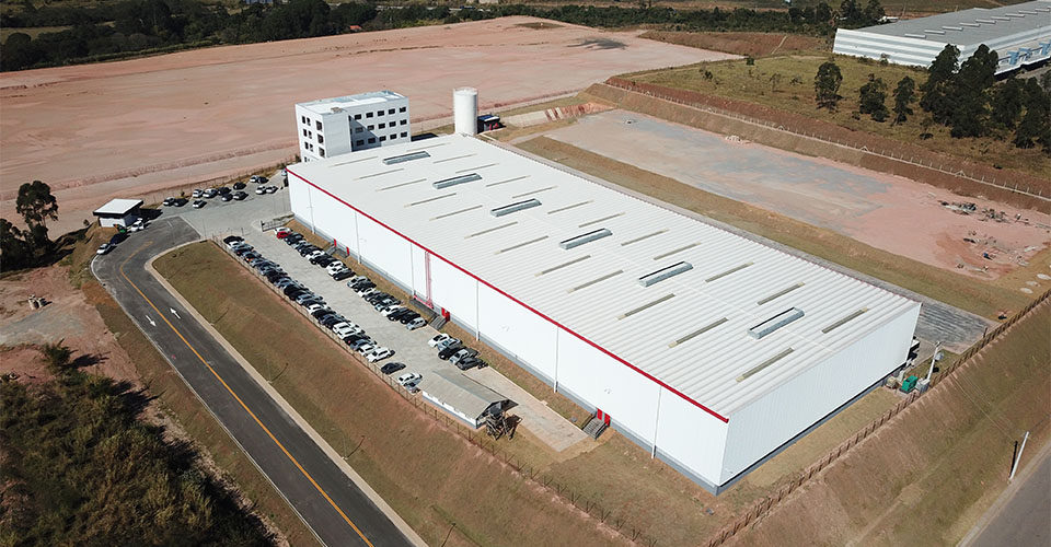Vista aérea do condomínio logístico Joate Park em Jundiaí/SP, com a Fase 1 concluída.
